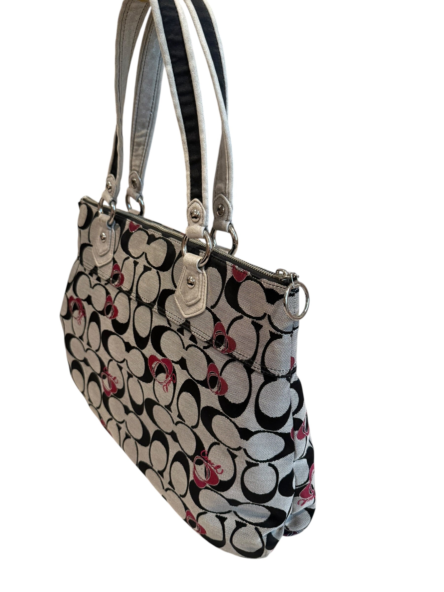 Pre-owned Coach Grey and Pink  Canvas poppy large tote 2012