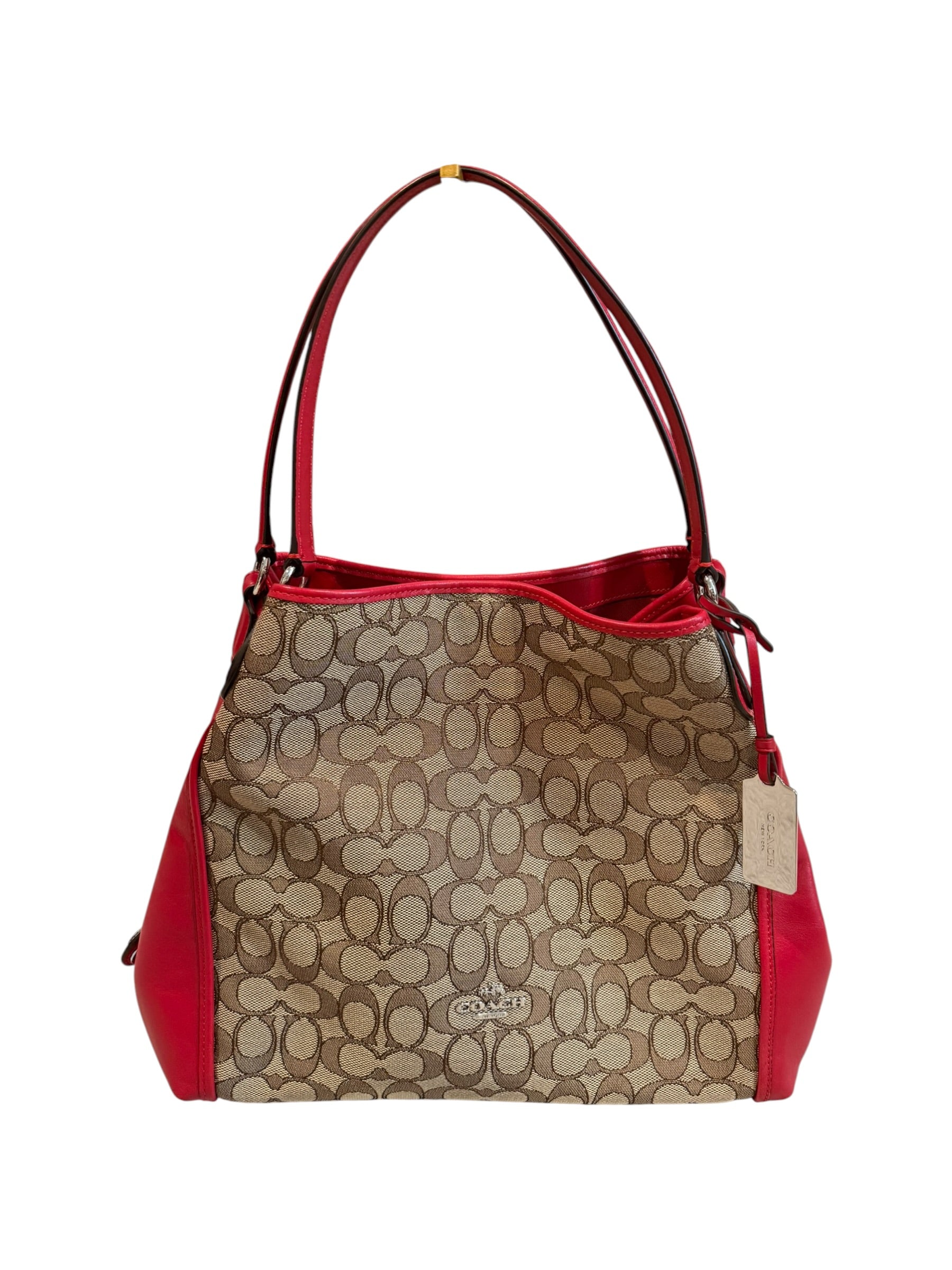 Pre-Owned Coach Red Edie Shoulder Bag 2015