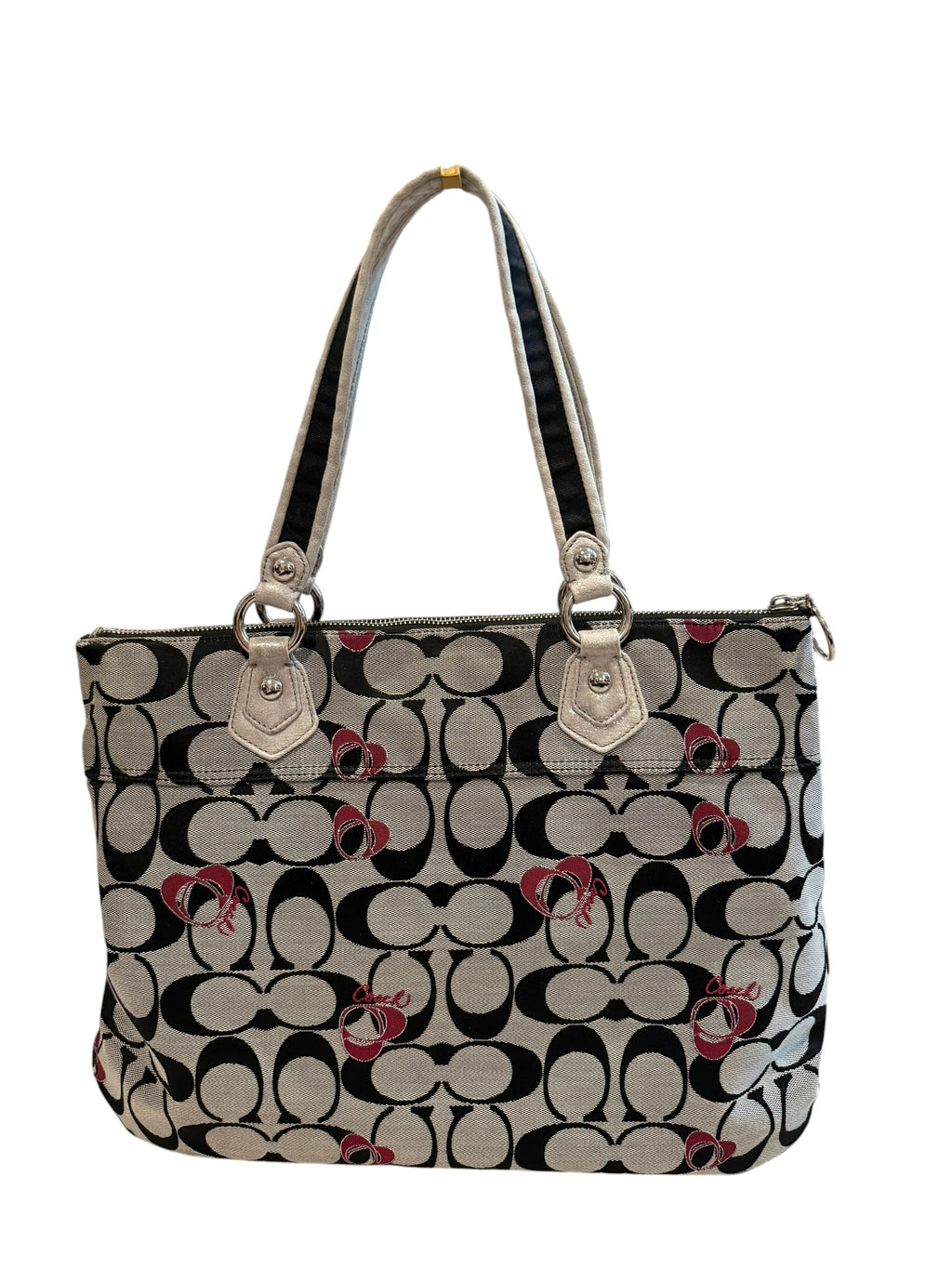 Pre-owned Coach Grey and Pink  Canvas poppy large tote 2012