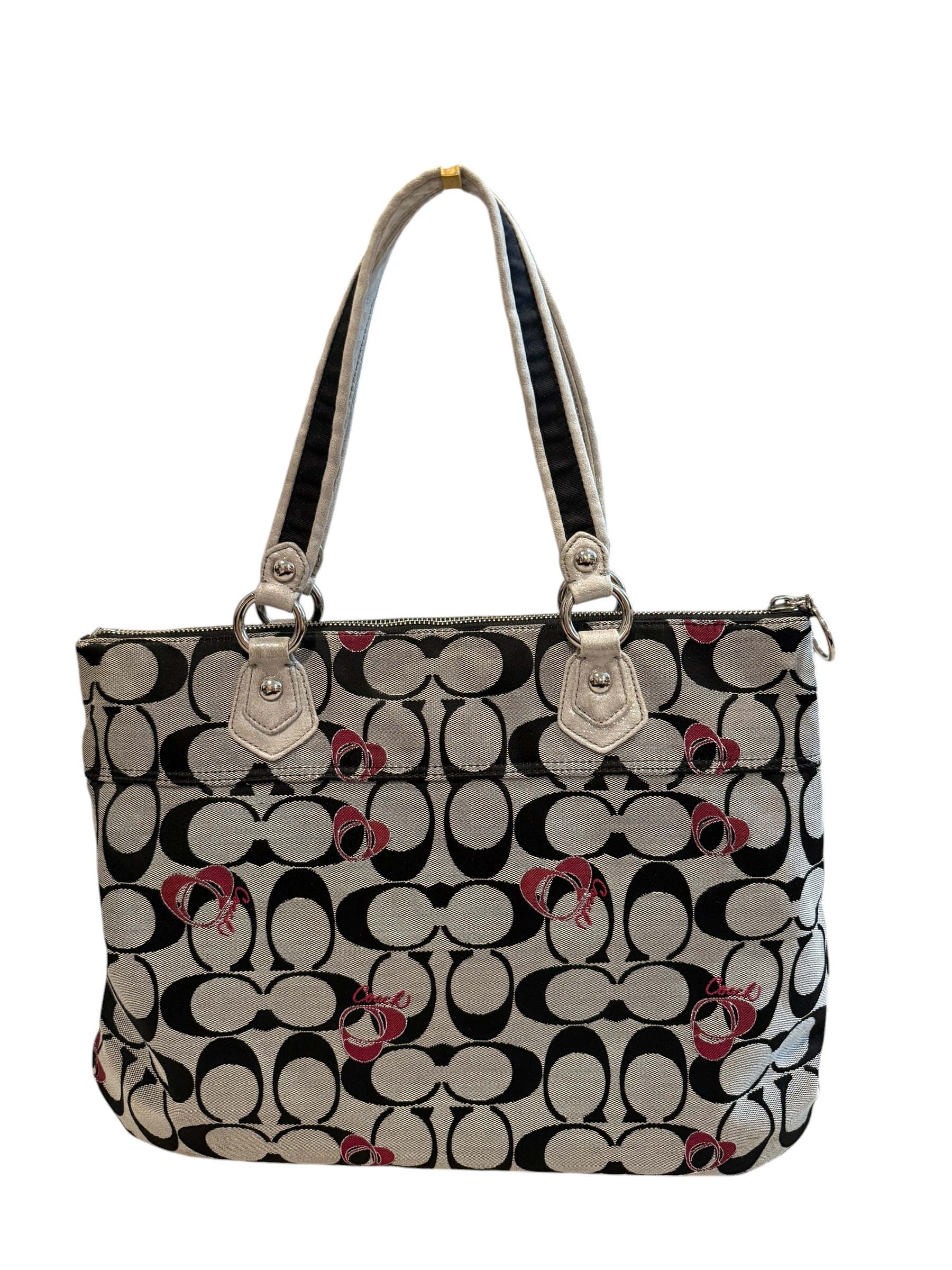 Pre-owned Coach Grey and Pink  Canvas poppy large tote 2012