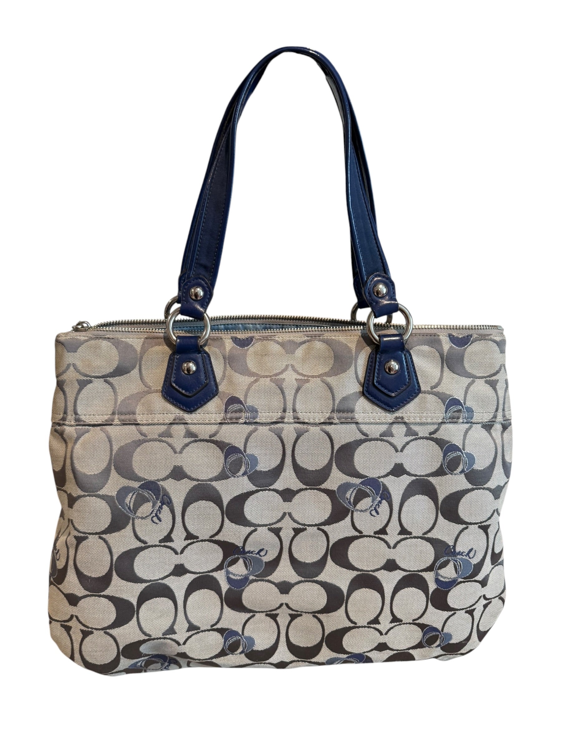 Pre-owned Coach canvas Blue Poppy large tote 2012