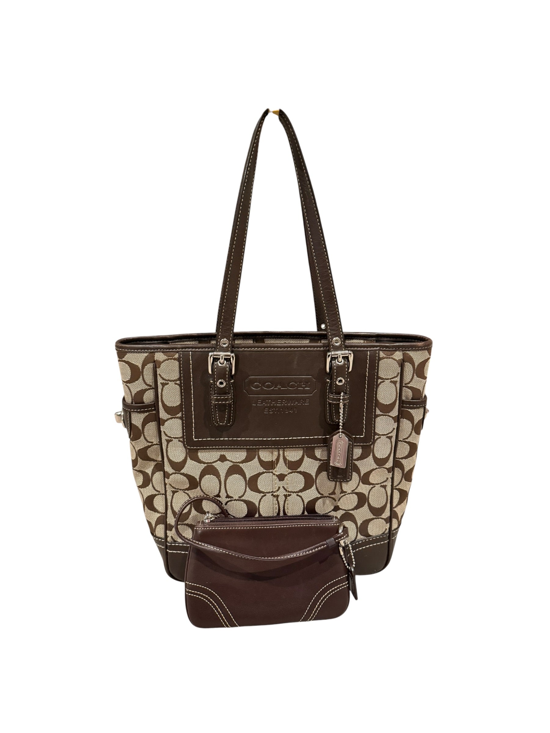 Pre-owned Coach canvas brown shoulder bag with wristlet 2008
