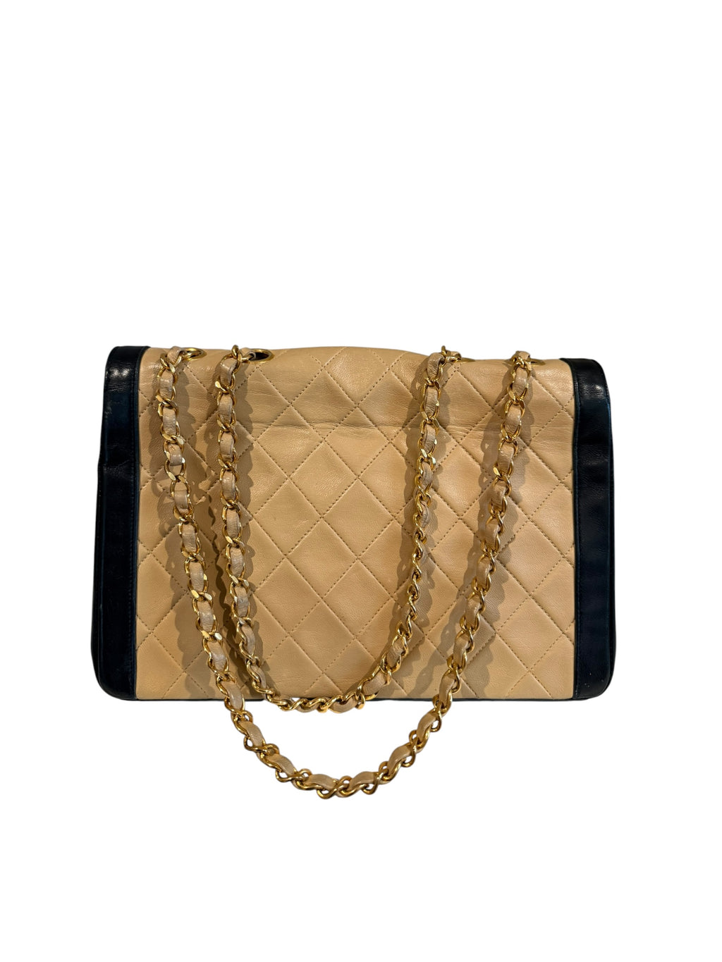 Pre-owned Chanel leather Beige and Black vintage two tone shoulder bag 1980s