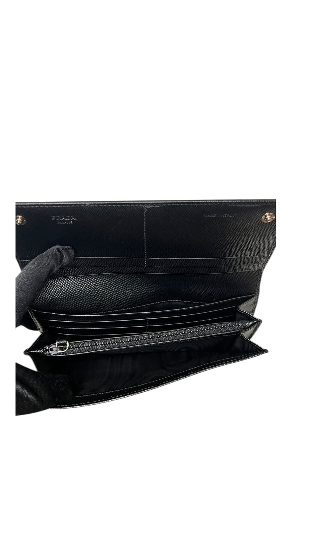 Pre-owned Prada Saffiano leather Black Long Wallet with box and dustbag