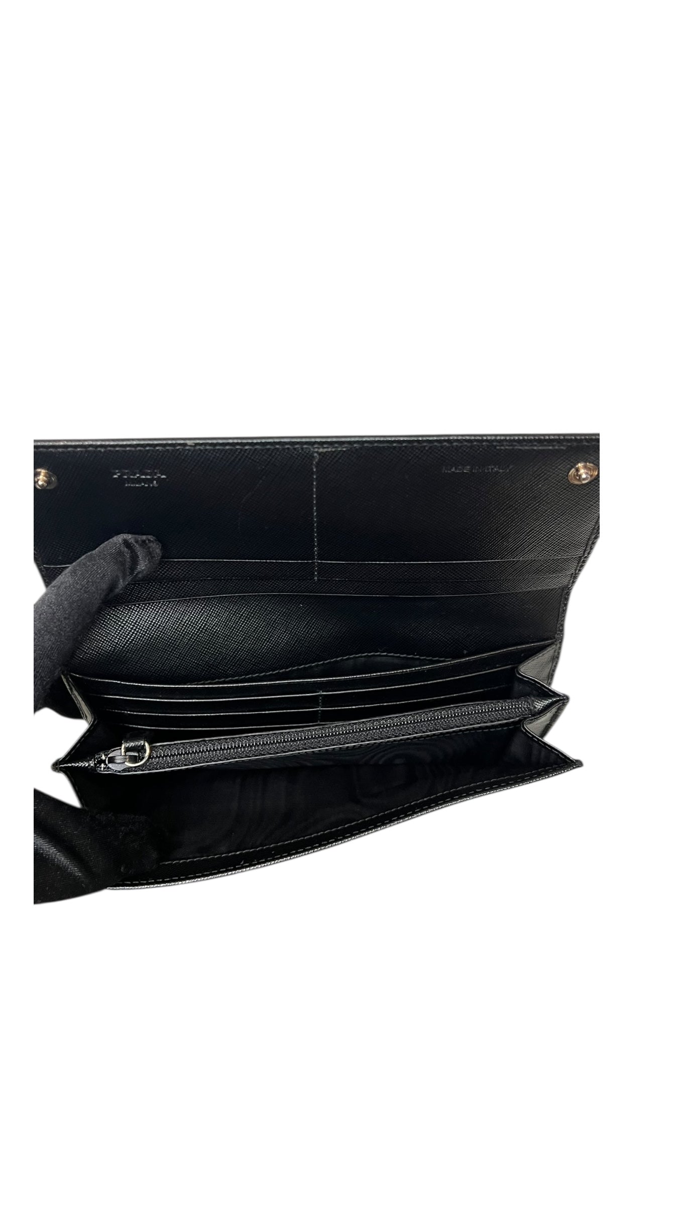 Pre-owned Prada Saffiano leather Black Long Wallet with box and dustbag