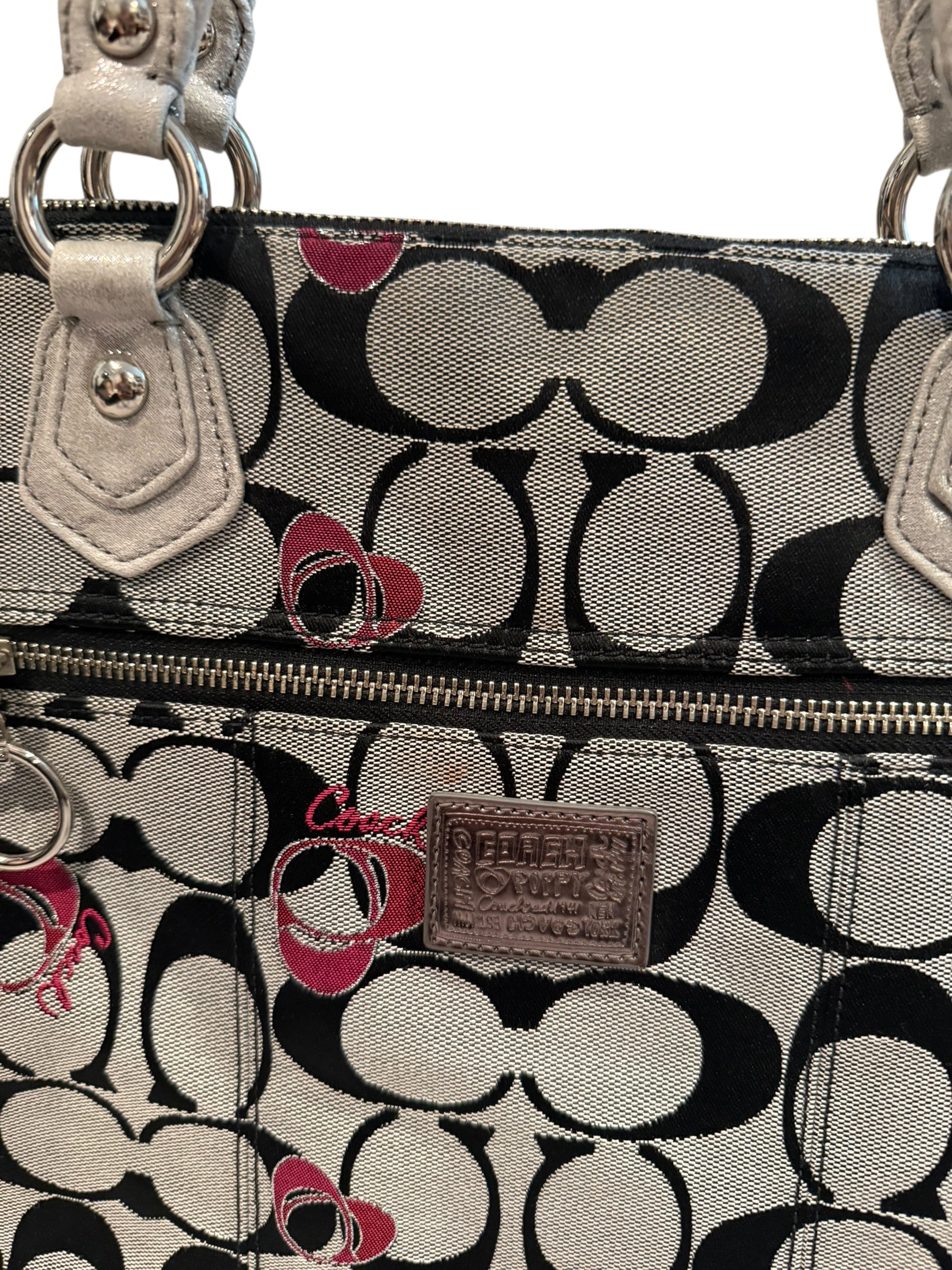 Pre-owned Coach Grey and Pink  Canvas poppy large tote 2012