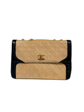 Pre-owned Chanel leather Beige and Black vintage two tone shoulder bag 1980s