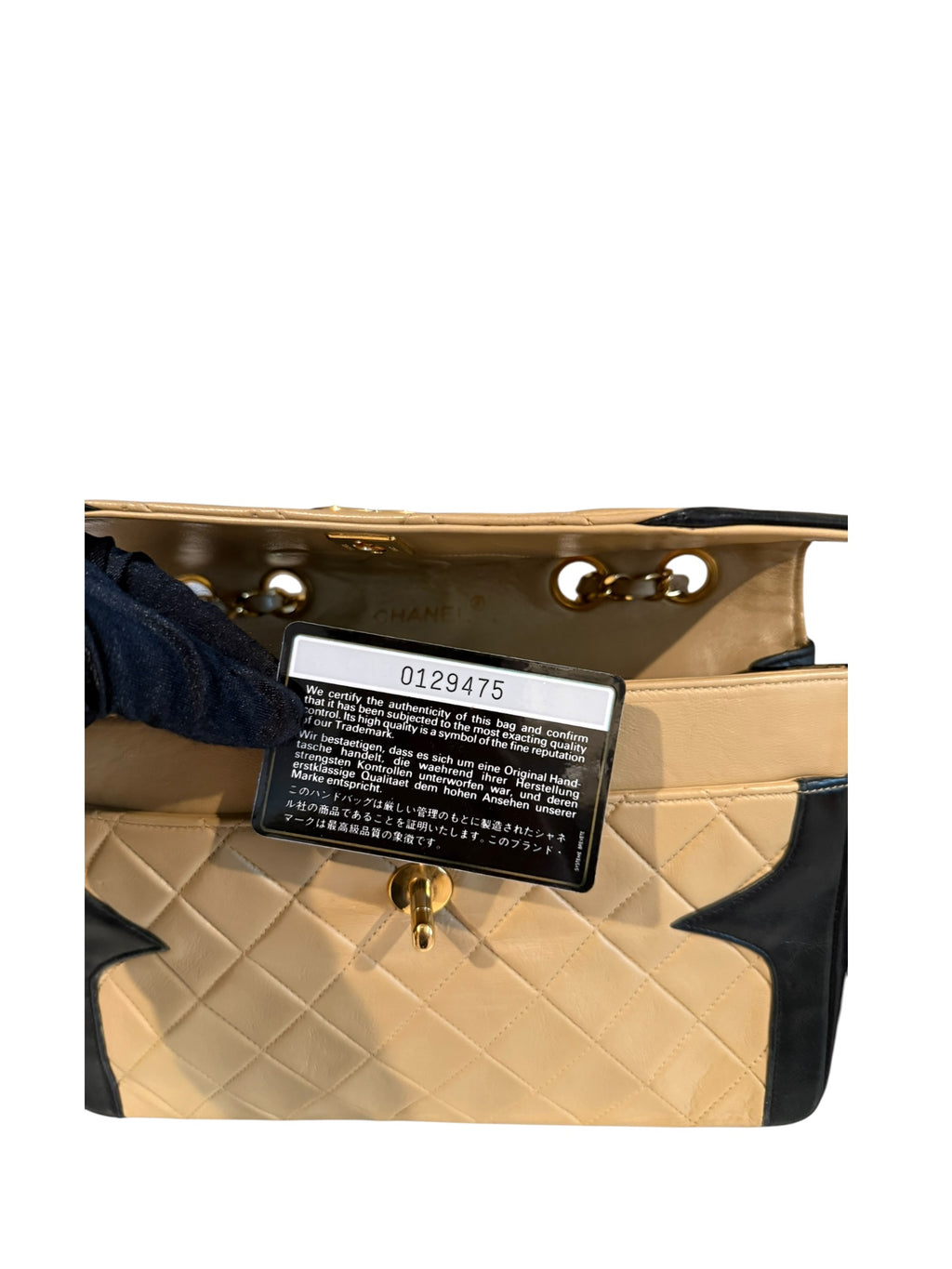 Pre-owned Chanel leather Beige and Black vintage two tone shoulder bag 1980s