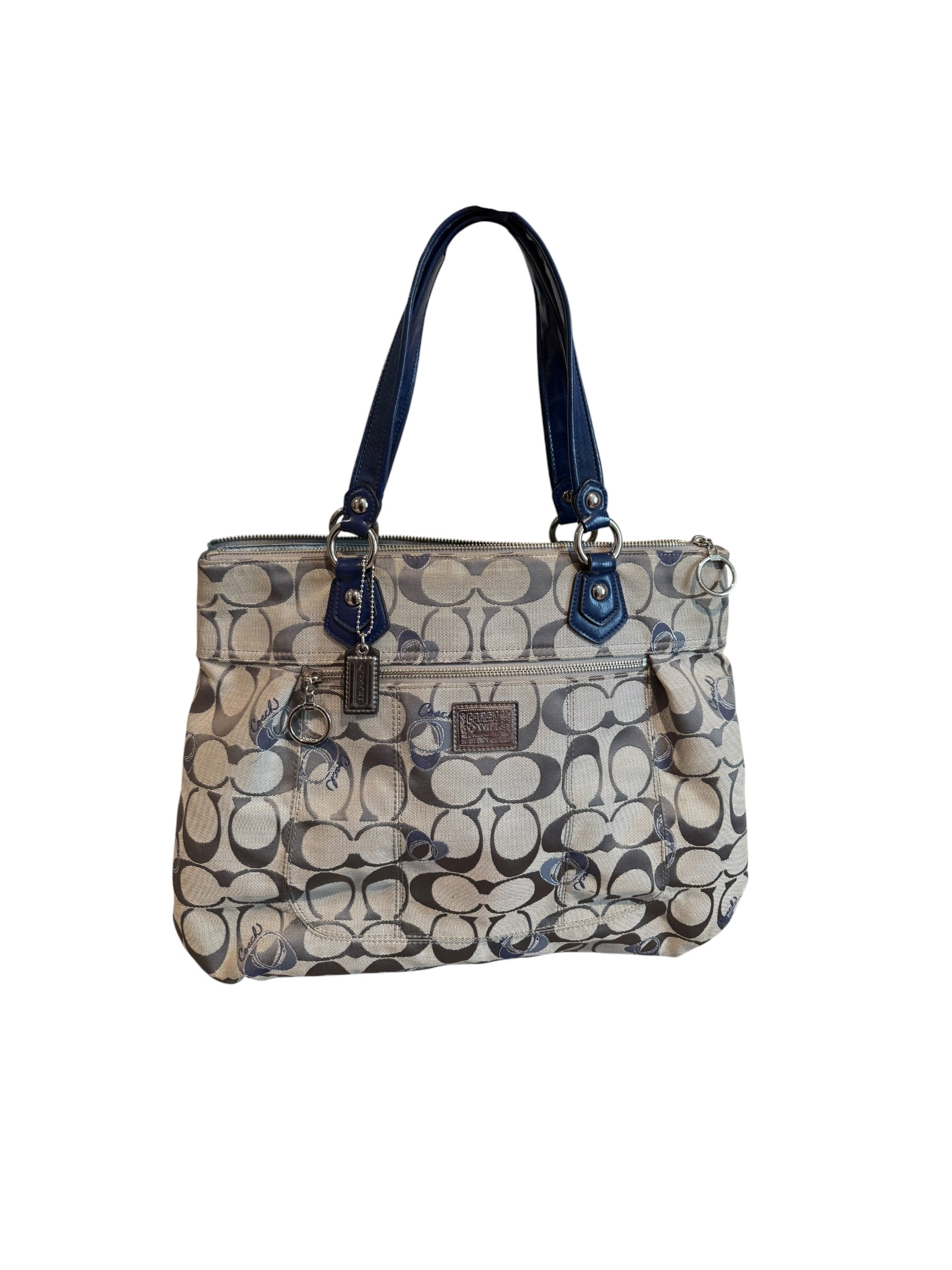 Pre-owned Coach canvas Blue Poppy large tote 2012