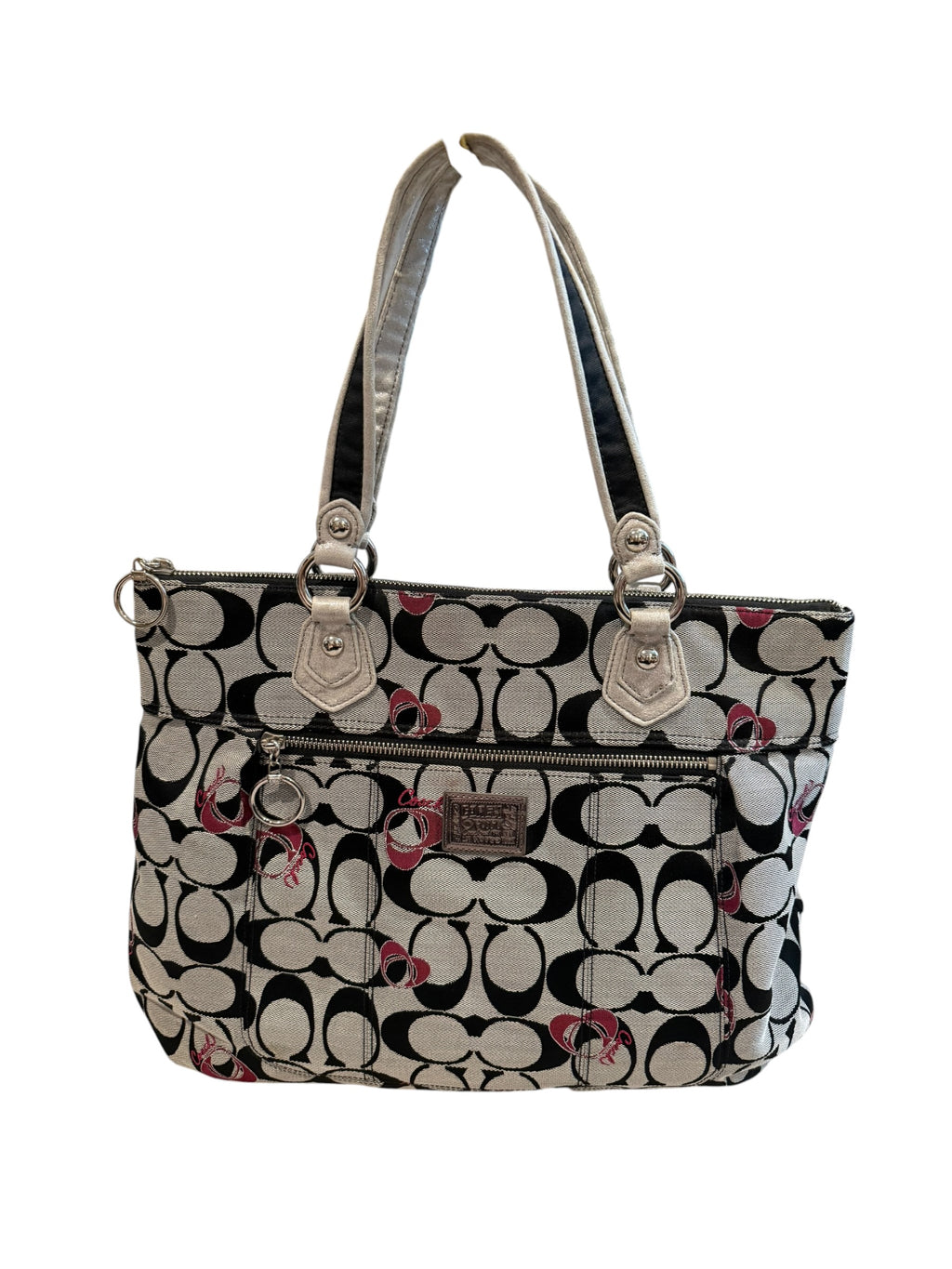 Pre-owned Coach Grey and Pink  Canvas poppy large tote 2012