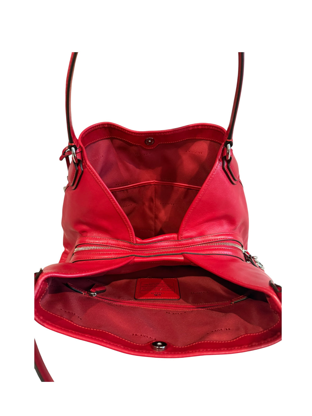 Pre-Owned Coach Red Edie Shoulder Bag 2015