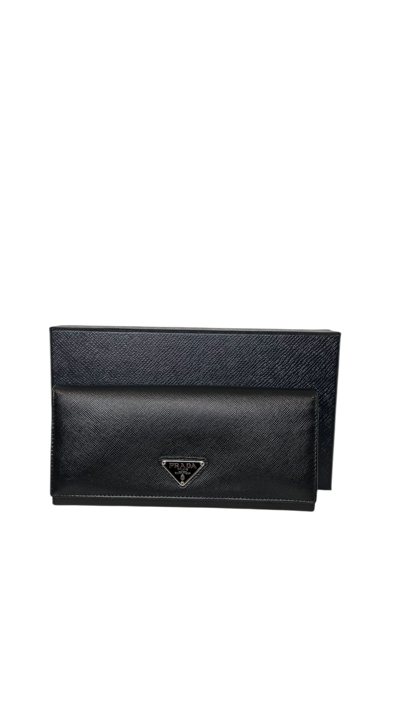 Pre-owned Prada Saffiano leather Black Long Wallet with box and dustbag