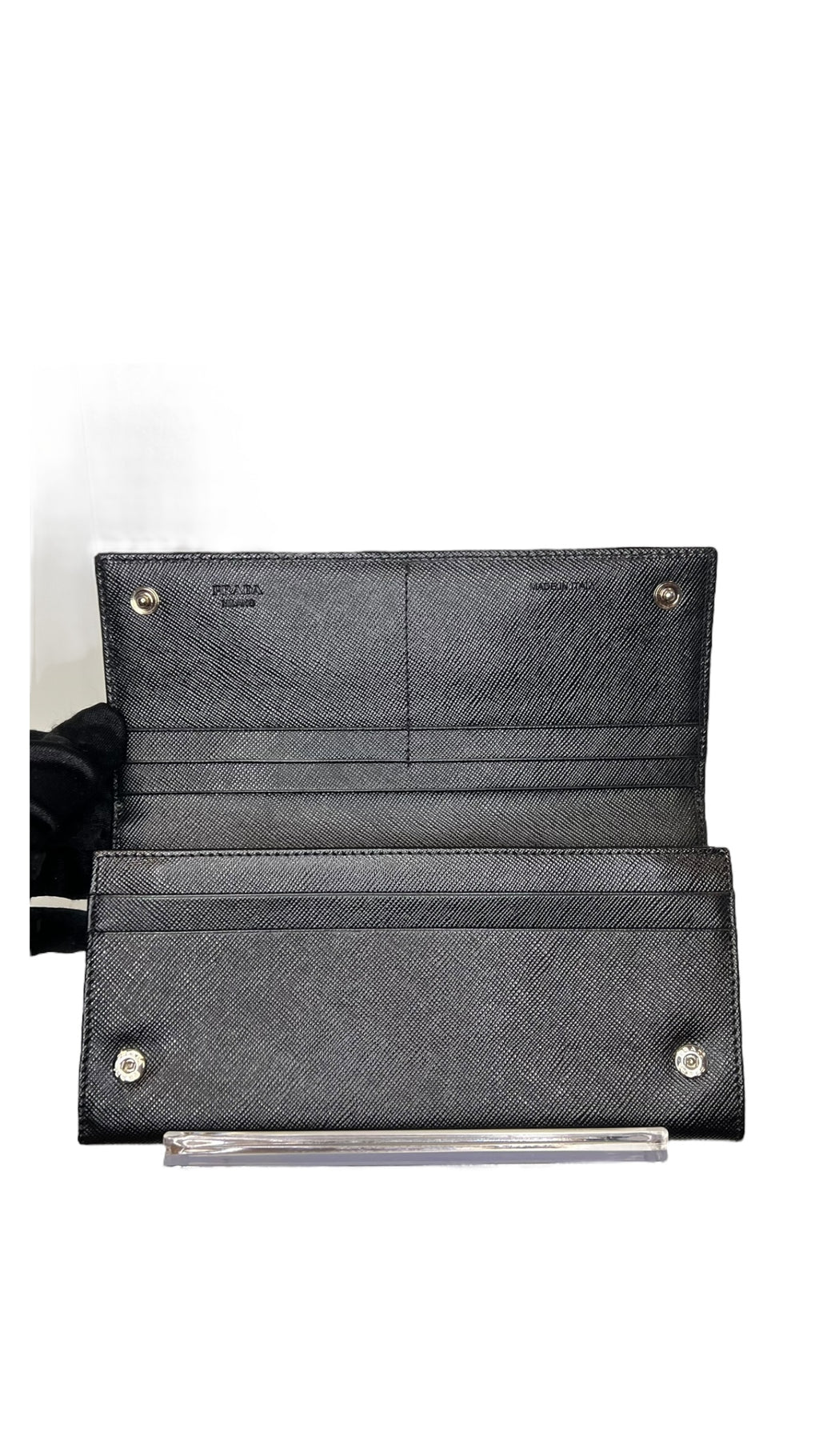 Pre-owned Prada Saffiano leather Black Long Wallet with box and dustbag