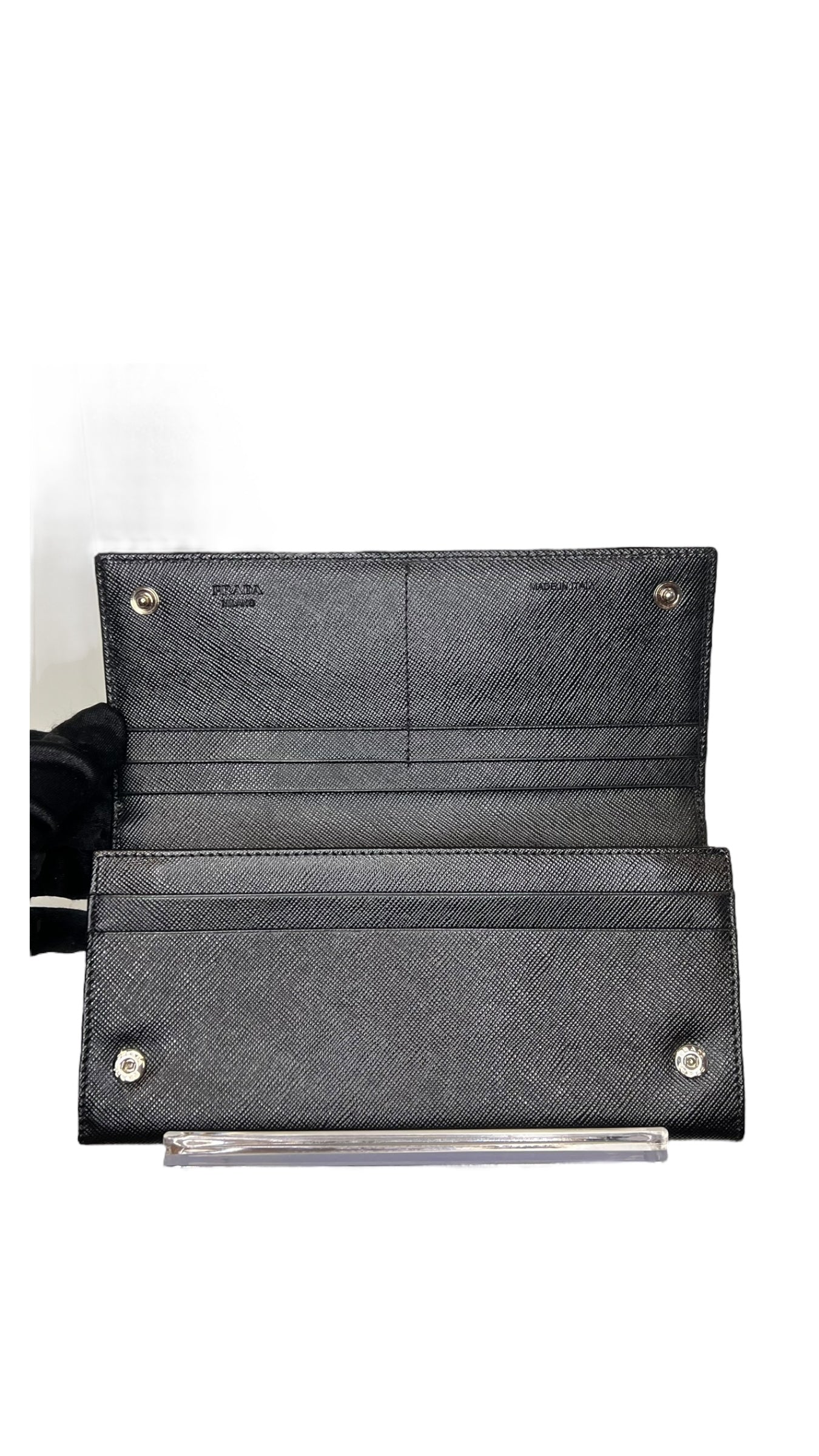 Pre-owned Prada Saffiano leather Black Long Wallet with box and dustbag