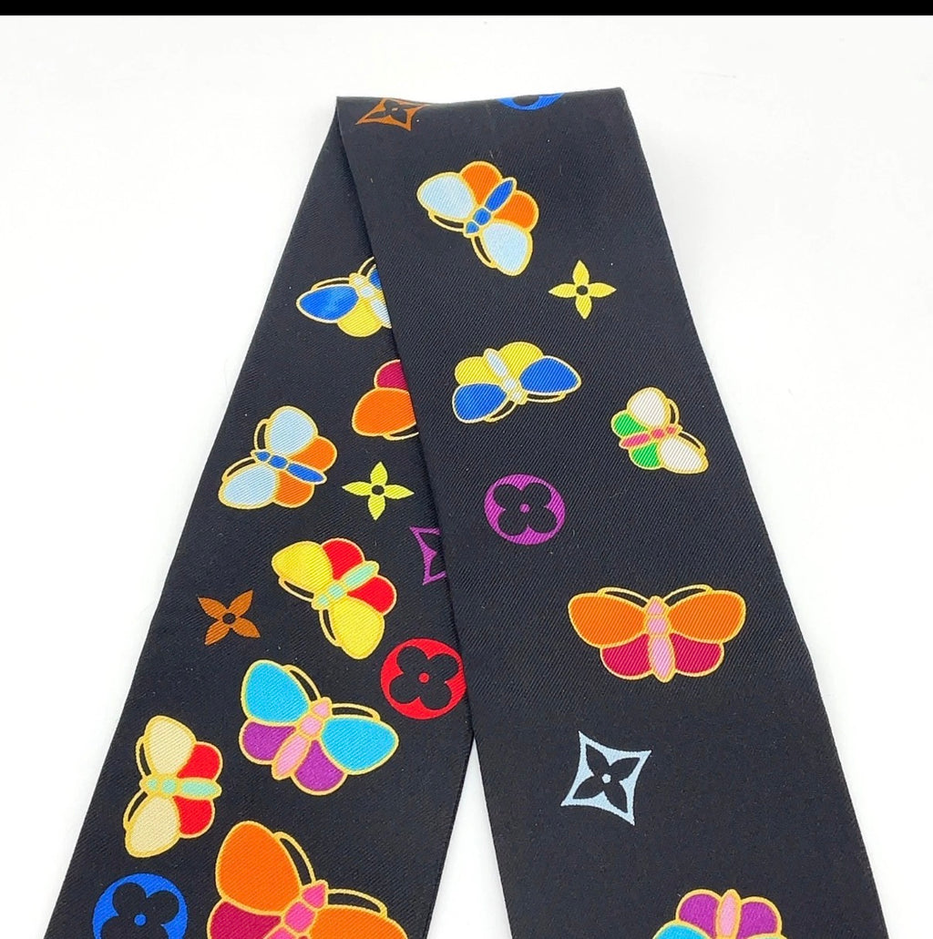 Pre-owned Louis Vuitton Silk Black Butterfly Bandeau Scarf