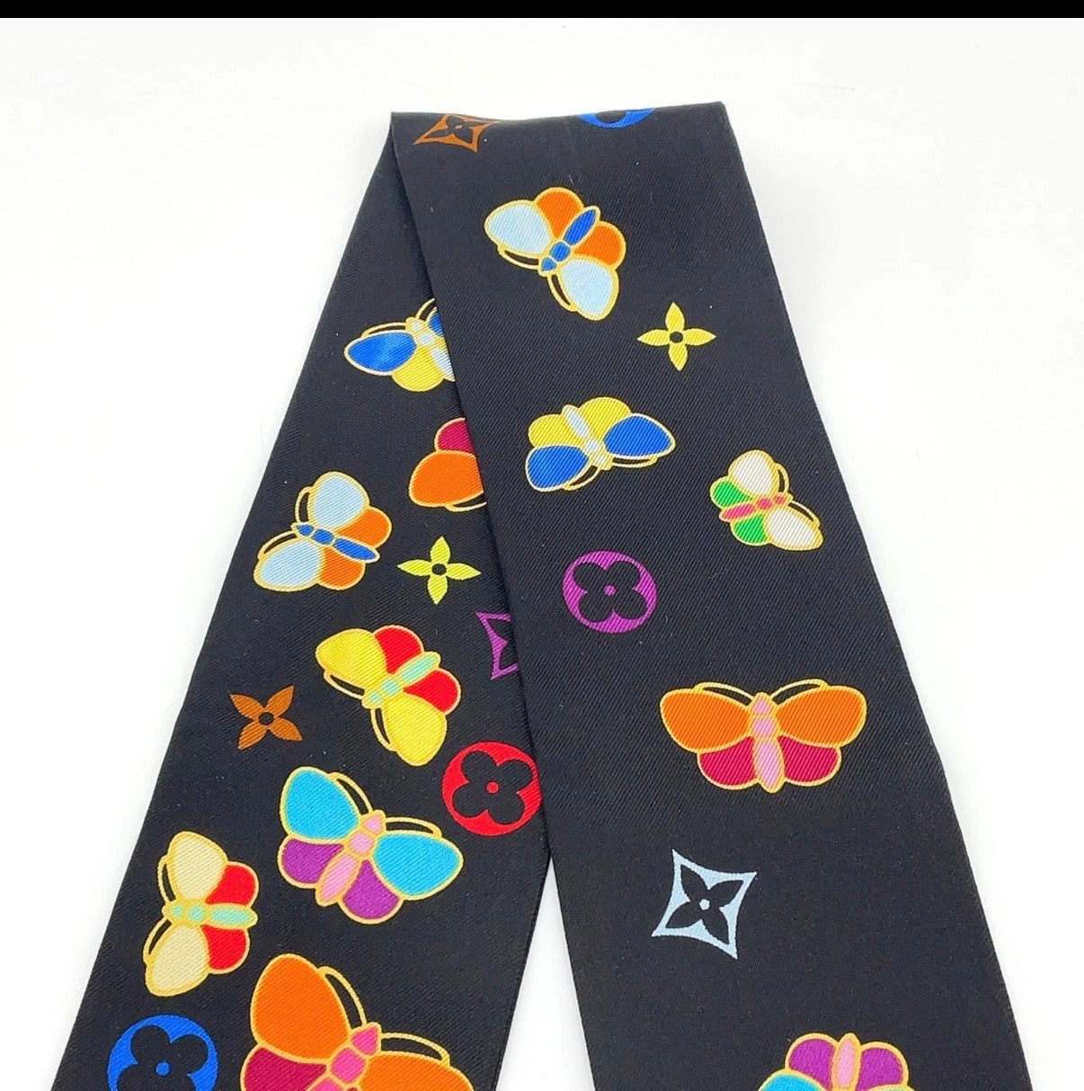 Pre-owned Louis Vuitton Silk Black Butterfly Bandeau Scarf