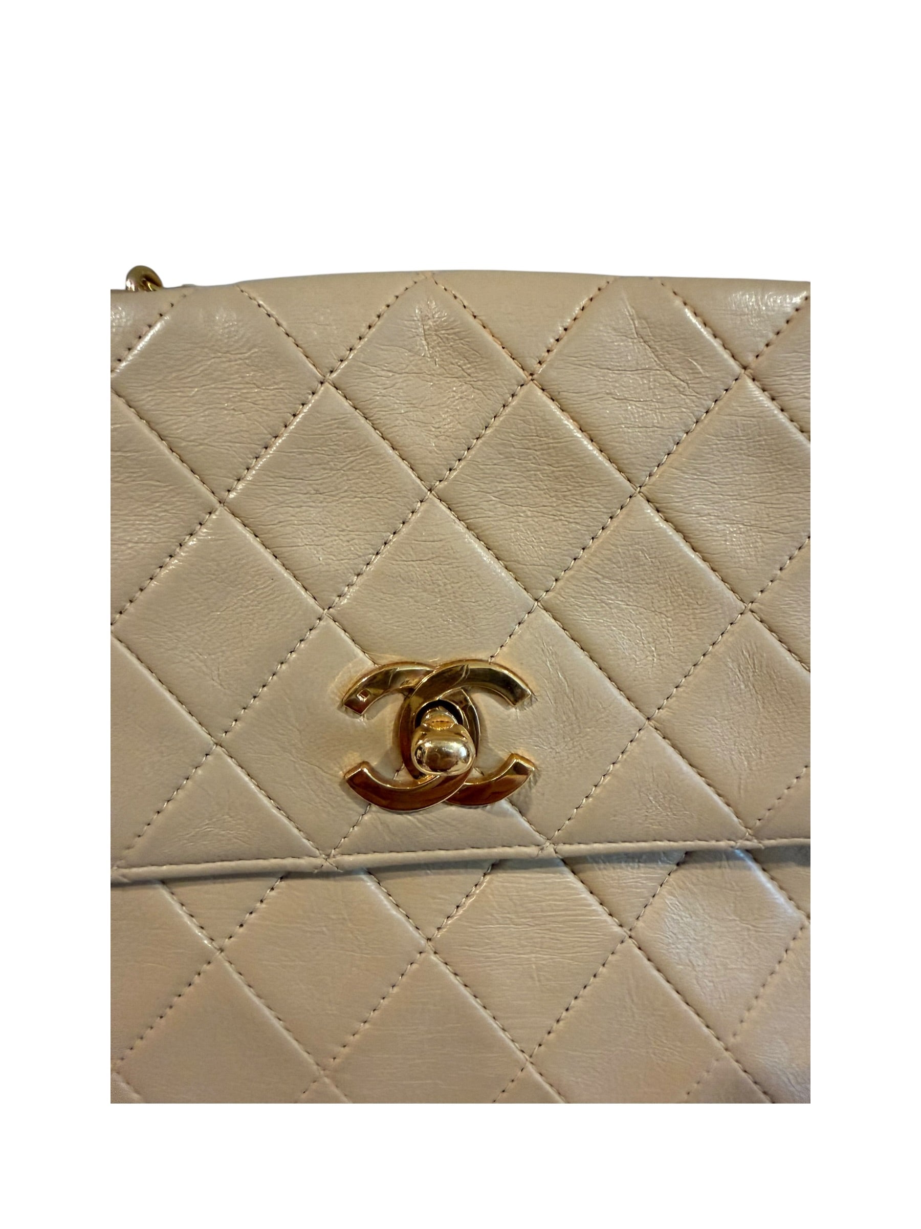 Pre-owned Chanel leather Beige and Black vintage two tone shoulder bag 1980s