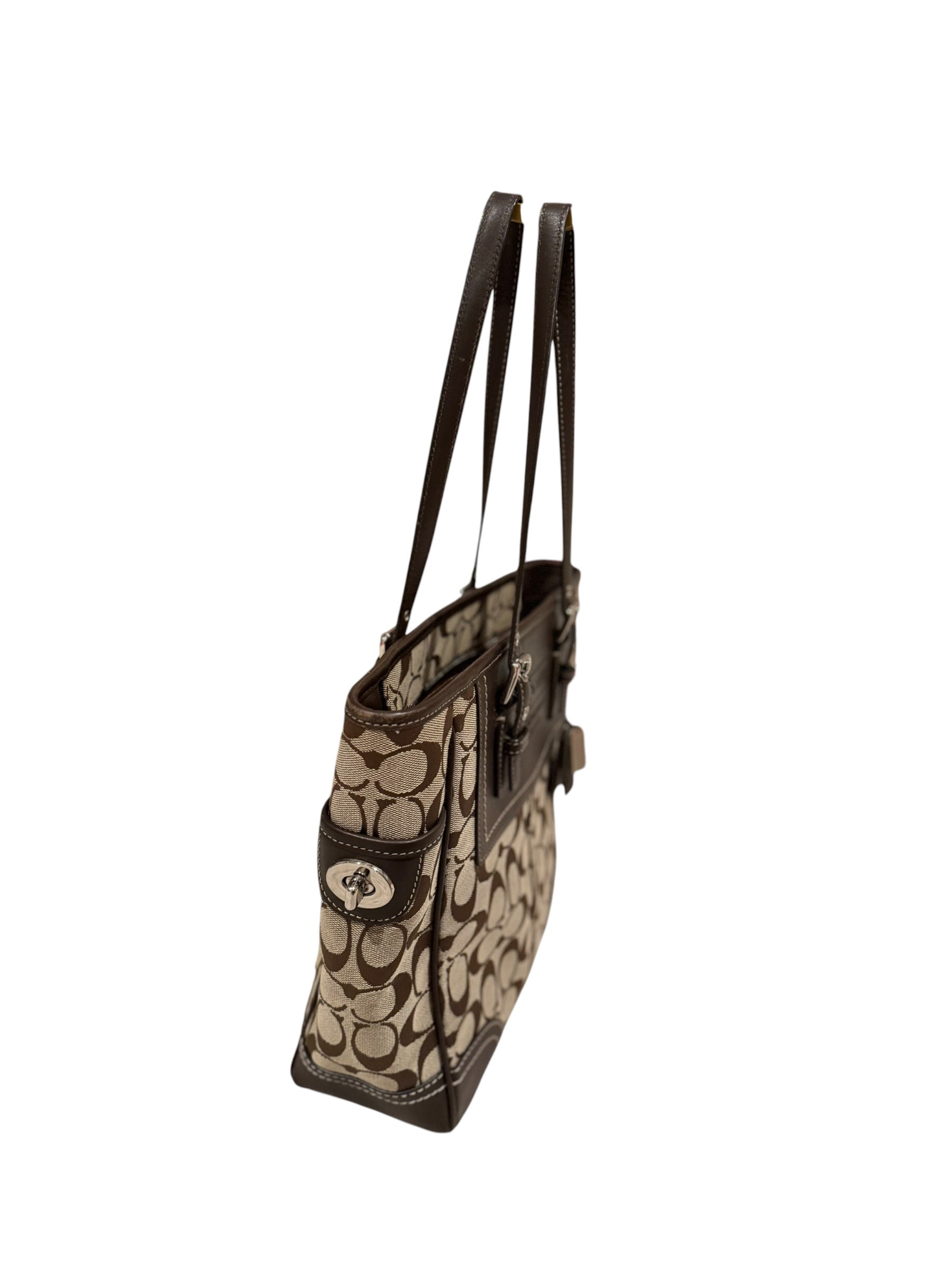 Pre-owned Coach canvas brown shoulder bag with wristlet 2008